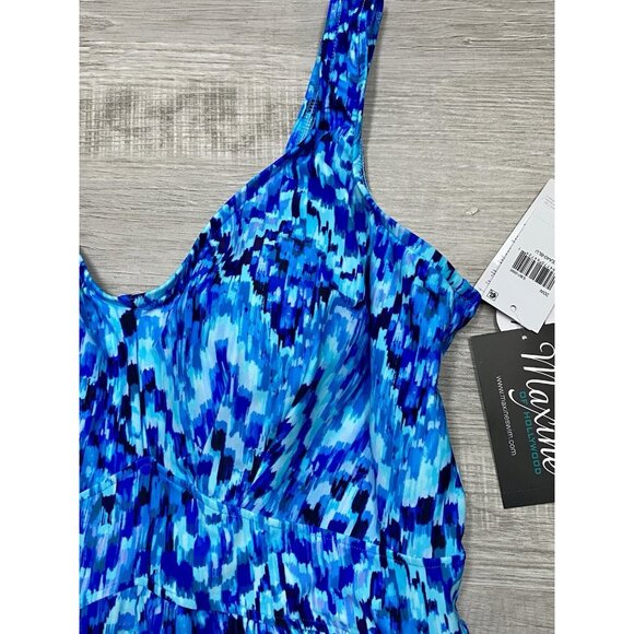 Maxine One Piece Swimdress Size 20W Blue Geometric Print Bathing Suit UPF50 NWT - Picture 4 of 8